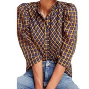 Anthropologie Eva Franco Textured Plaid Blouse Size 0 NWOT